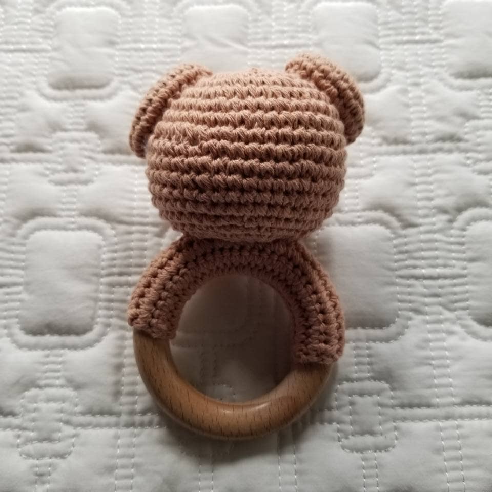 Hand Crochet Pink Bear Baby Rattle