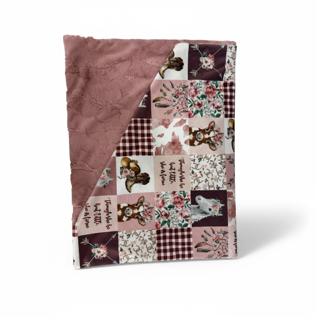 Boho Farm Girl Luxe Minky Blanket | Floral Highland Cow Horse Nursery | Handmade Luxury Baby Blanket