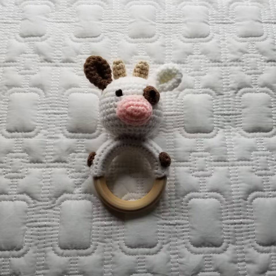 Patches the Calf | Hand-Crocheted Baby Rattle
