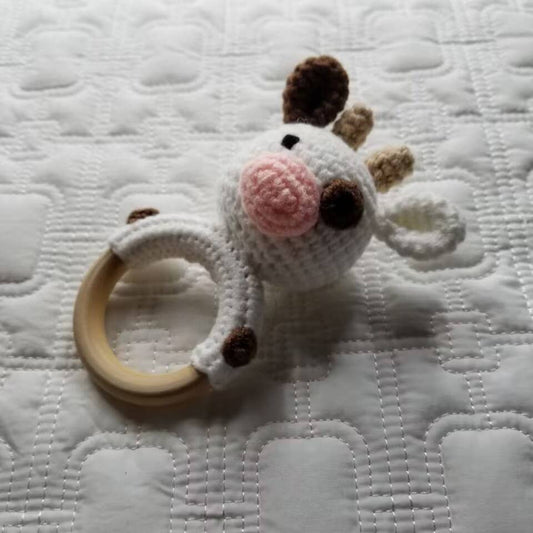 Patches the Calf | Hand-Crocheted Baby Rattle