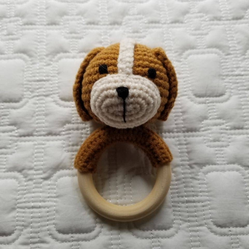 Cocoa Pup | Hand-Crocheted Baby Rattle