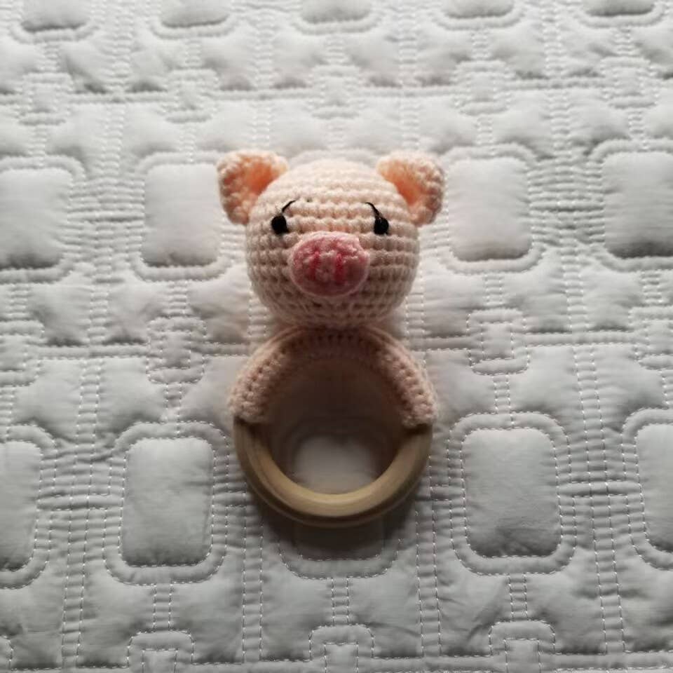 Penny Piglet | Hand-Crocheted Baby Rattle