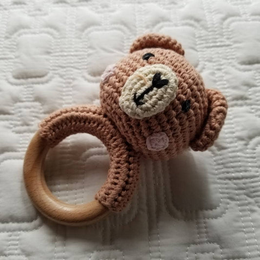 Hand Crochet Pink Bear Baby Rattle