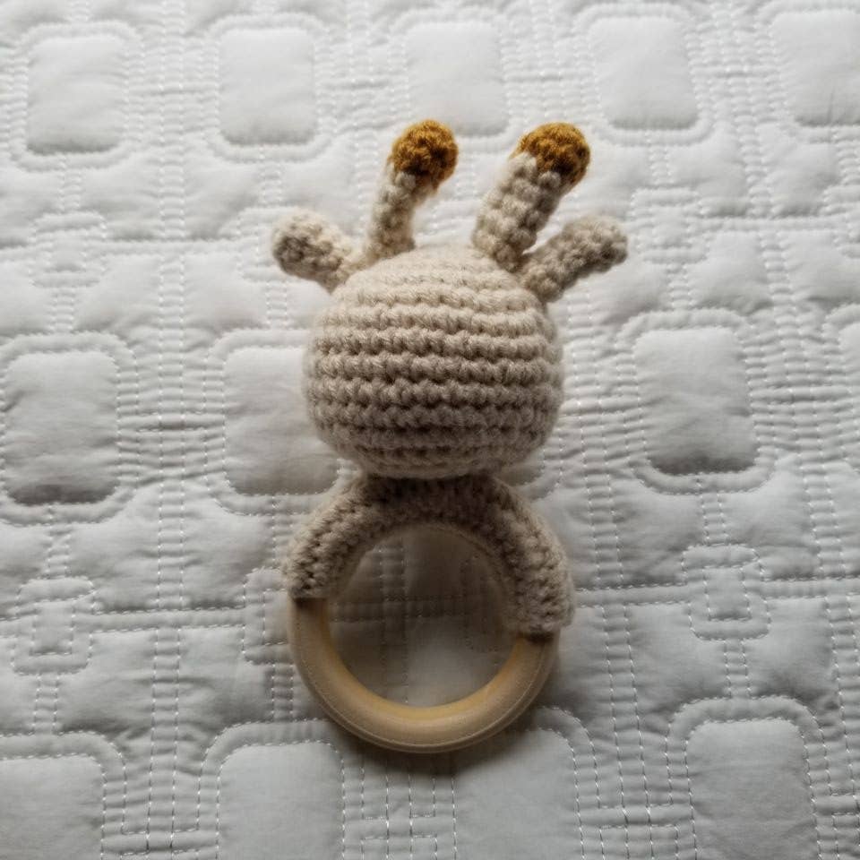 Khaki Giraffe Cotton Crochet Rattle Baby Toy