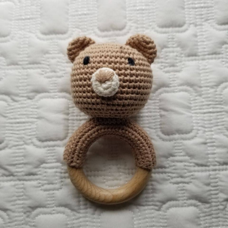 Hand Crochet Khaki Bear Rattle