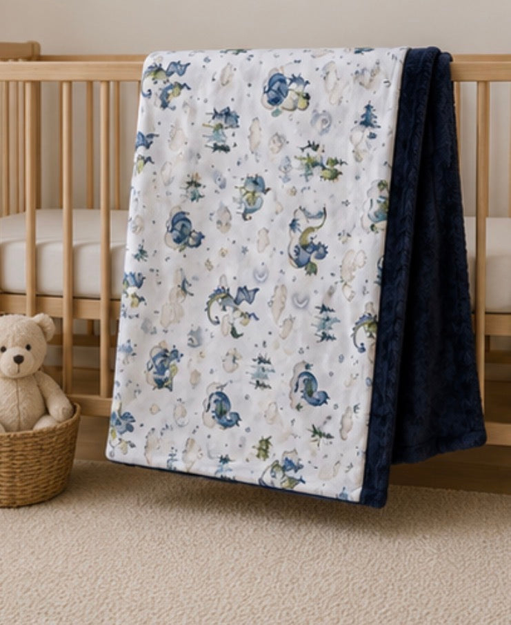 Dreamy Dragon Luxe Minky Blanket | Handmade Baby Blanket | Dragon Nursery | Fantasy Baby Gift | Navy Minky Throw