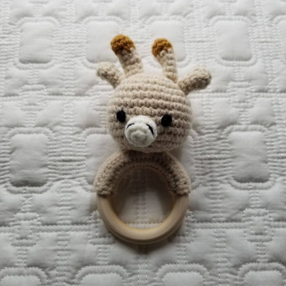 Khaki Giraffe Cotton Crochet Rattle Baby Toy