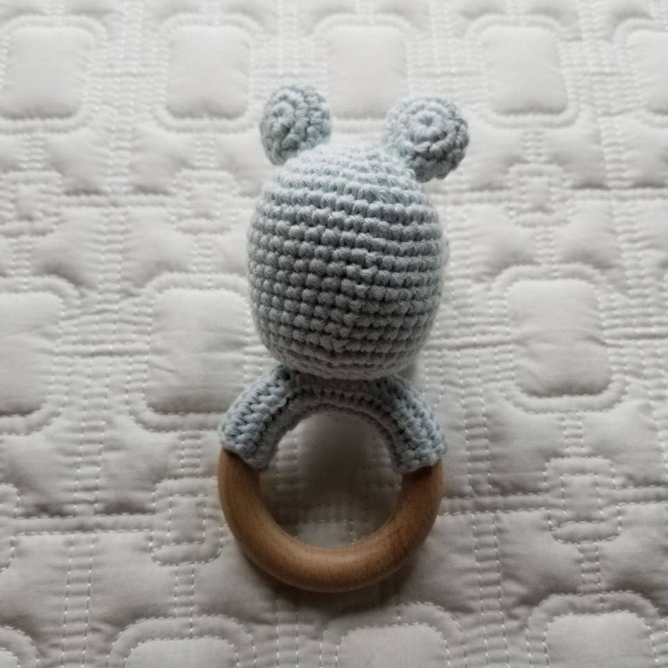 Hand Crochet Blue Hippo Rattle