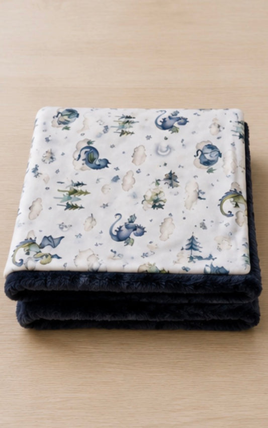 Dreamy Dragon Luxe Minky Blanket | Handmade Baby Blanket | Dragon Nursery | Fantasy Baby Gift | Navy Minky Throw
