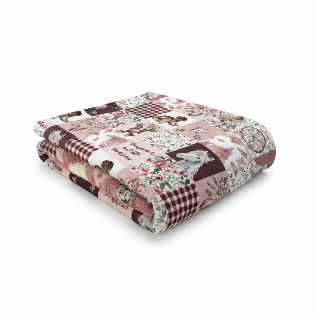 Boho Farm Girl Luxe Minky Blanket | Floral Highland Cow Horse Nursery | Handmade Luxury Baby Blanket