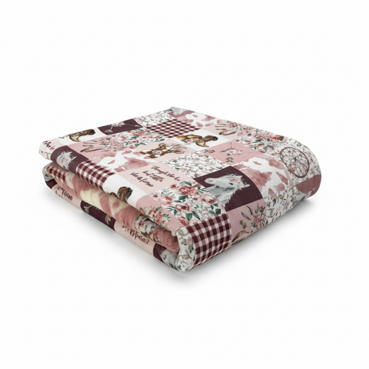 Boho Farm Girl Luxe Minky Blanket | Floral Highland Cow Horse Nursery | Handmade Luxury Baby Blanket