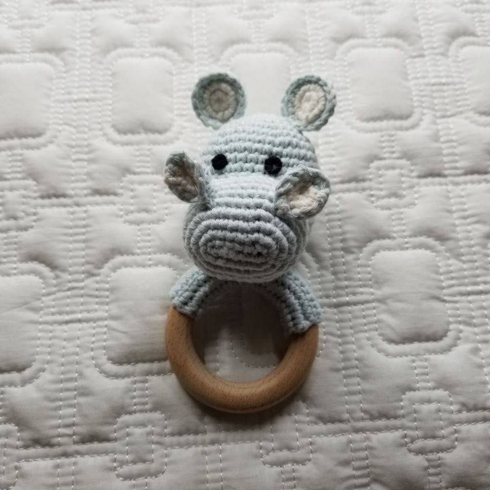 Hand Crochet Blue Hippo Rattle