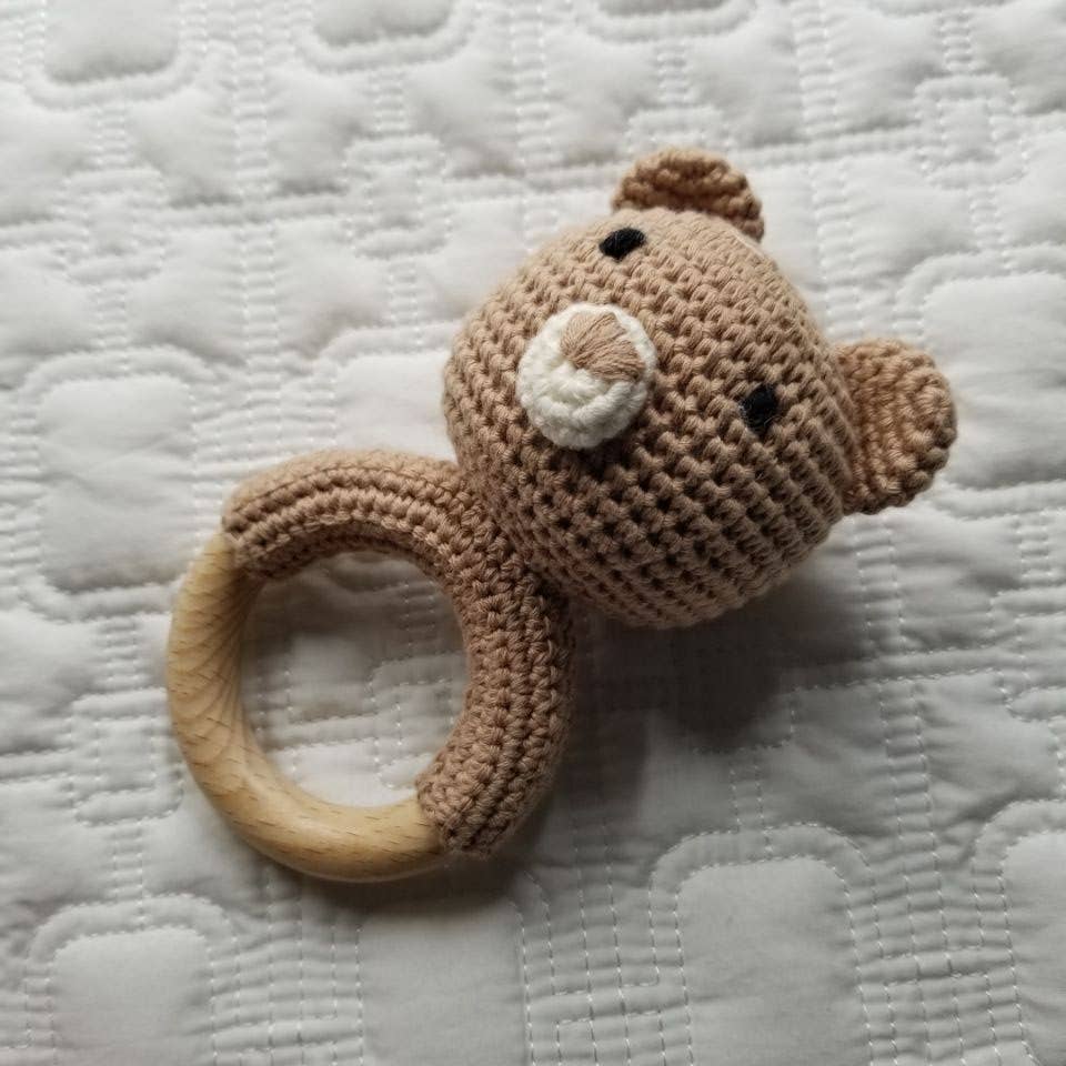 Hand Crochet Khaki Bear Rattle