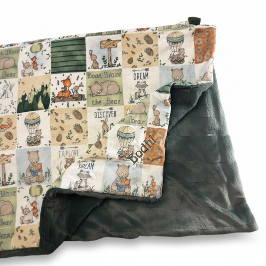 Woodland Adventure Luxe Minky Blanket | Handmade Baby Blanket | Forest Nursery | Fox Bear Woodland Gift | Double Sided Luxury Minky Throw