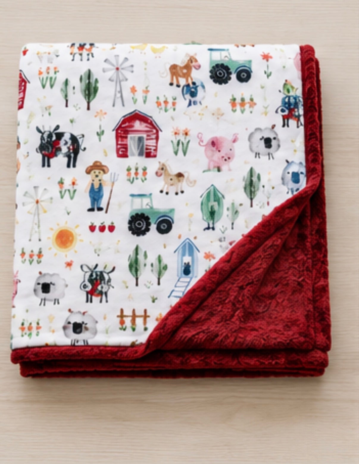Little Farm Friends Luxe Minky Blanket | Farm Animal Baby Blanket | Red Barn Nursery | Handmade Luxury Minky Blanket | Country Baby Gift