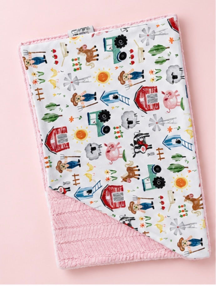 Little Farm Friends Luxe Minky Blanket | Farm Animal Baby Blanket | Red Barn Nursery | Handmade Luxury Minky Blanket | Country Baby Gift
