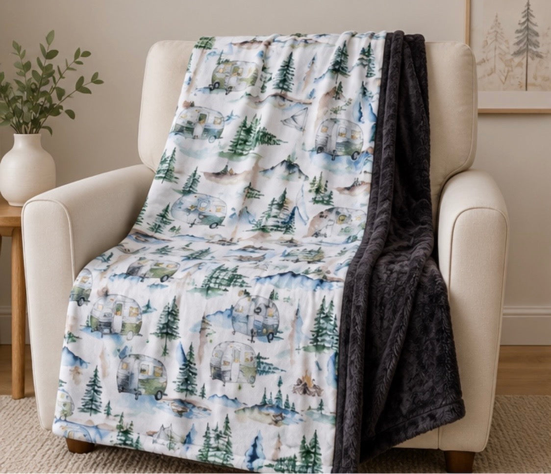 Adventure Camper Luxe Minky Blanket | Camping Baby Blanket | RV Nursery | Handmade Luxury Minky Throw | Outdoor Baby Gift