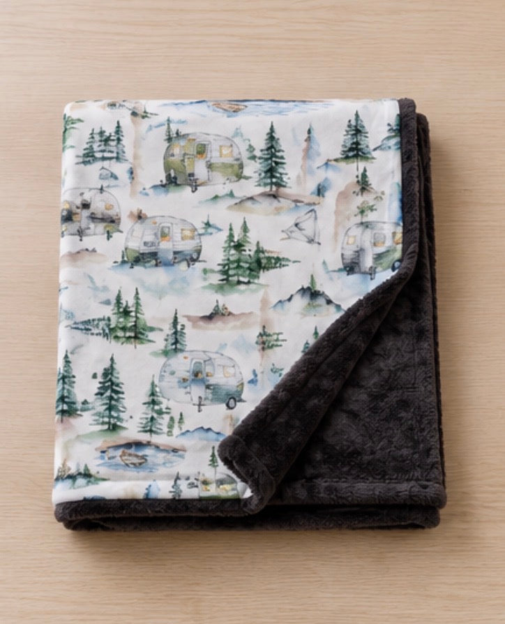 Adventure Camper Luxe Minky Blanket | Camping Baby Blanket | RV Nursery | Handmade Luxury Minky Throw | Outdoor Baby Gift