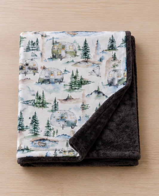 Adventure Camper Luxe Minky Blanket | Camping Baby Blanket | RV Nursery | Handmade Luxury Minky Throw | Outdoor Baby Gift