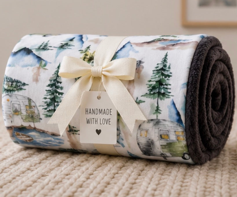 Adventure Camper Luxe Minky Blanket | Camping Baby Blanket | RV Nursery | Handmade Luxury Minky Throw | Outdoor Baby Gift