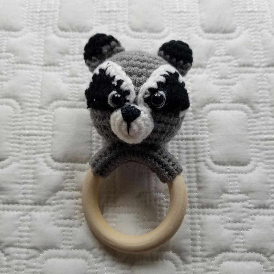 Hand Crochet Raccoon Rattle