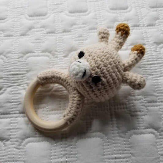 Khaki Giraffe Cotton Crochet Rattle Baby Toy