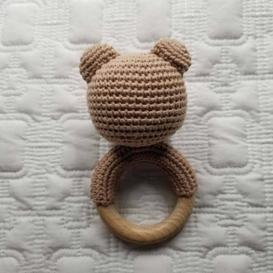 Hand Crochet Khaki Bear Rattle